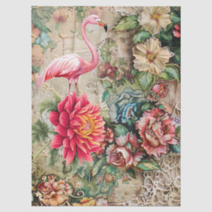 Gedistresseerde Vintage Bloem- en Flamingo Decoupa Tissuepapier