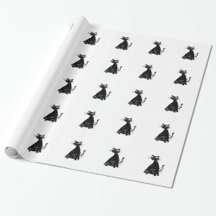 Gedistresseerde Zwarte Vette Kat Cadeaupapier