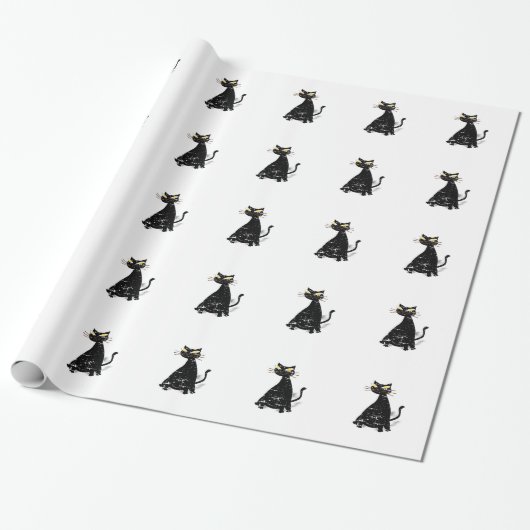 Gedistresseerde Zwarte Vette Kat Cadeaupapier (Uitgerold)