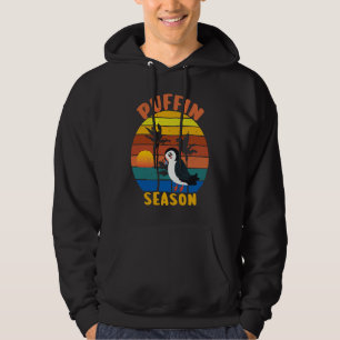 Gedistrobeerde Puffin Seizoen Retro Vintage Zonson Hoodie