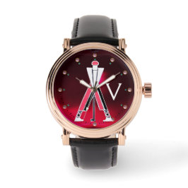 GEDISYLIZEERD RODE BURGUNDY GOLFER,GOLF PLAYER MON HORLOGE