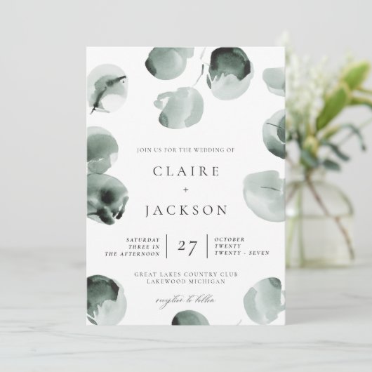 Gedmuleerde groene eucalyptus moderne uitnodiging (Staand voorkant)