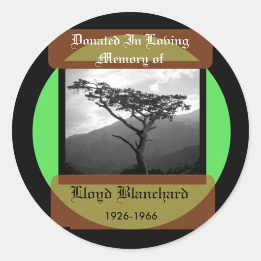 gedoneerd ter nagedachtenis van ronde sticker (Voorkant)