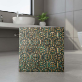 Gedoofde Teal & Brons Zeshoek #17 ID1227 Tegeltje