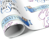 Gedoopt Heilige Geest Jongen Blauw Wit Kruis Duif Cadeaupapier (Rol Hoek)