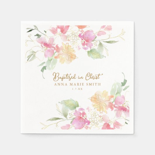 Gedoopt in Christus Roze Bloemen Aangepaste Doop Servet (Voorkant)
