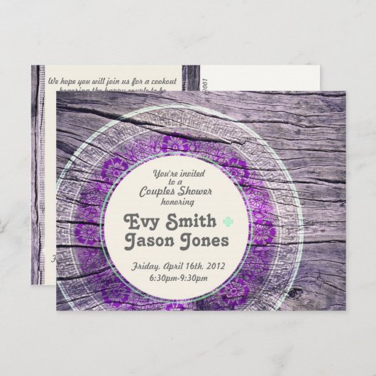 Gedopt hout - Aangepaste afwijking - Paars + Blauw Uitnodiging Briefkaart (Voorkant / Achterkant)