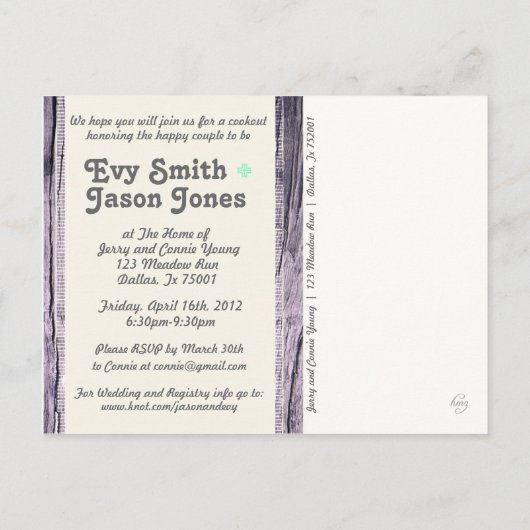 Gedopt hout - Aangepaste afwijking - Paars + Blauw Uitnodiging Briefkaart (Achterkant)