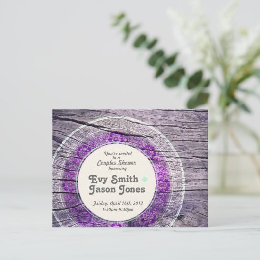 Gedopt hout - Aangepaste afwijking - Paars + Blauw Uitnodiging Briefkaart (Staand voorkant)