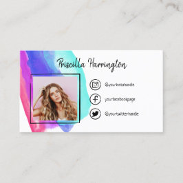 Gedopte sociale mediapictogrammen Blauwe Waterverf Contactkaartje