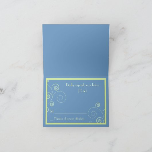 Gedraaid in blauwe RSVP-reactiekaart (Binnen)
