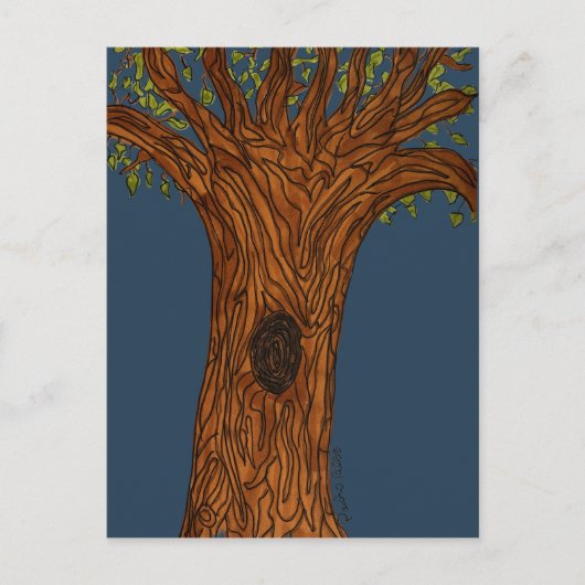 Gedraaide boom met blauwe achtergrond briefkaart (Voorkant)