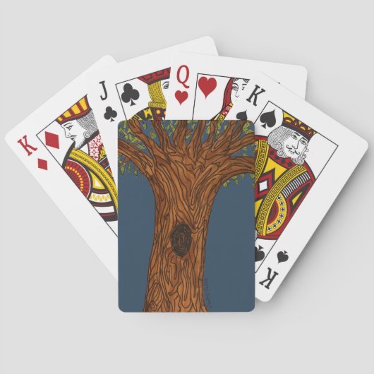 Gedraaide boom met blauwe achtergrond pokerkaarten (Achterkant)