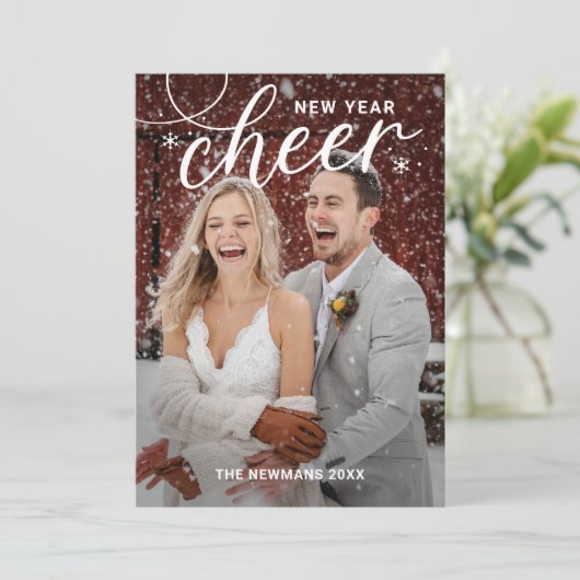 Gedraaide Cheer Gelukkig Nieuwjaar Fotokaart Feestdagenkaart (Staand voorkant)