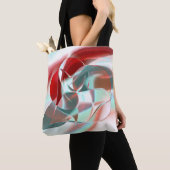 Gedraaide cirkelvormige stukken in zacht rood kora tote bag (Dichtbij)