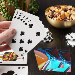 Gedraaide curven in vernikt blauw en acryl oranje pokerkaarten