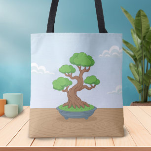 Gedraaide Japanse bonsai boom op tafel Tote Bag