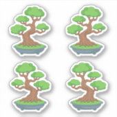 Gedraaide Japanse Bonsai Boom Set van 4 Sticker (Voorkant)