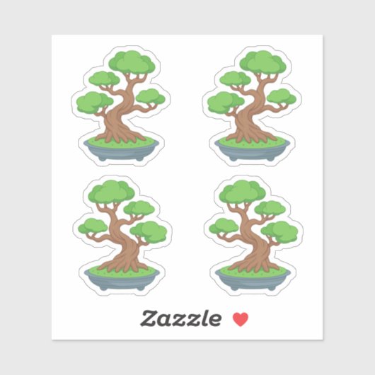 Gedraaide Japanse Bonsai Boom Set van 4 Sticker (Vel)