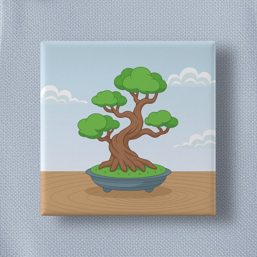 Gedraaide Japanse bonsaiboom op tafel Vierkante Button 5,1 Cm