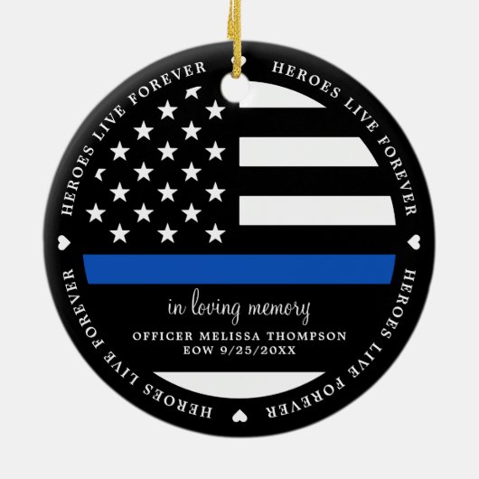 Gedraaide politieagent EOW Thin Blue Line Keramisch Ornament (Achterkant)