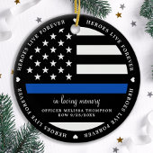 Gedraaide politieagent met blauwe lijn keramisch ornament