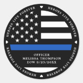 Gedraaide politieagent met blauwe lijn ronde sticker (Voorkant)