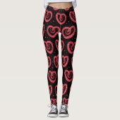 Gedraaide Rode Abstracte Hartjes Patroon Leggings (Voorkant)
