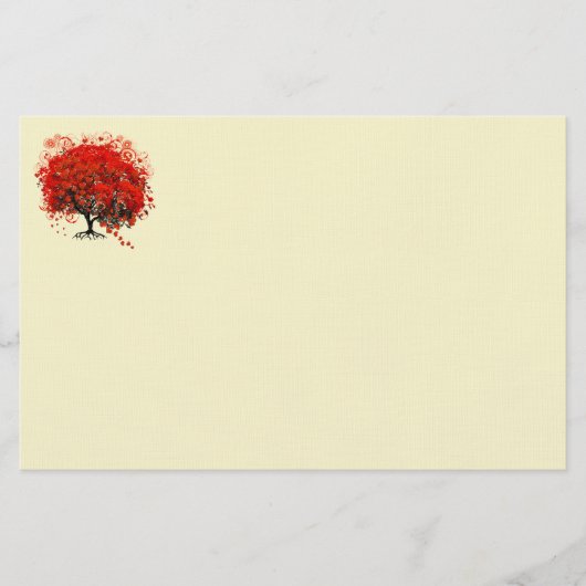 Gedraaide Rustieke Rode Hartblad Boom Briefpapier (Voorkant)