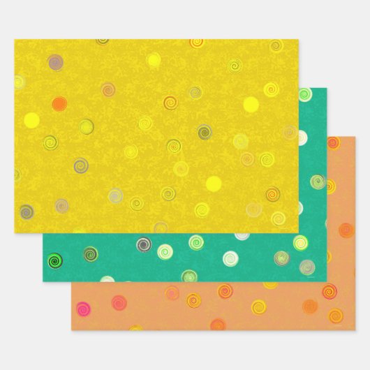 Gedraaide Stippen Spiraal Drie-Kleur Cadeaupapier (Set)