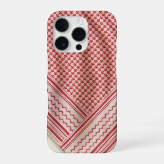 Gedrapeerder rode en witte Shemagh Keffiyeh, Crème iPhone 16 Pro Hoesje