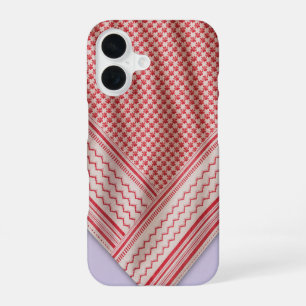 Gedrapeerder rood-witte Shemagh Keffiyeh, lila iPhone 16 Hoesje