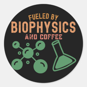 Gedreven door biofysica en koffie ronde sticker