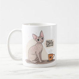 Gedreven door koffie en Sphynx kat illustratie Koffiemok