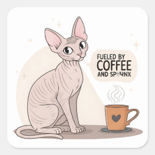 Gedreven door koffie en Sphynx kat illustratie Vierkante Sticker