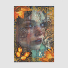 Gedroegde Abstracte Kunst Meisjesgezicht & Vlinder Tissuepapier