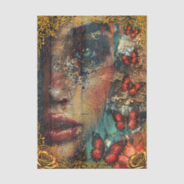 Gedroegde Abstracte Kunst Meisjesgezicht & Vlinder Tissuepapier