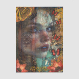 Gedroegde Abstracte Kunst Meisjesgezicht & Vlinder Tissuepapier
