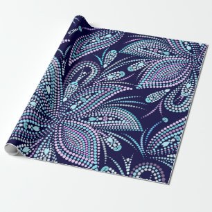 Gedroogd blauw patroon met paisley en kralen. Orna Cadeaupapier