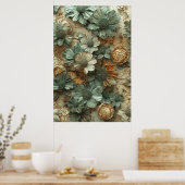  gedroogd bloempatroon: getextureerde botanische poster (Keuken)