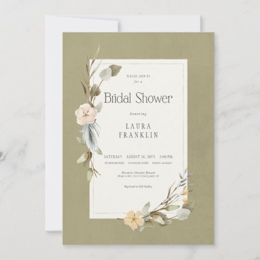 Gedroogd Boho Bloemen Lijst Salie Vrijgezellenfees Kaart (Voorkant)