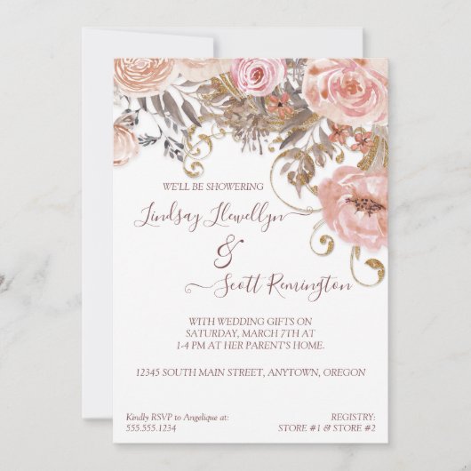 Gedroogd Floral Boho Blush Roos Gold Vrijgezellenf Kaart (Voorkant)