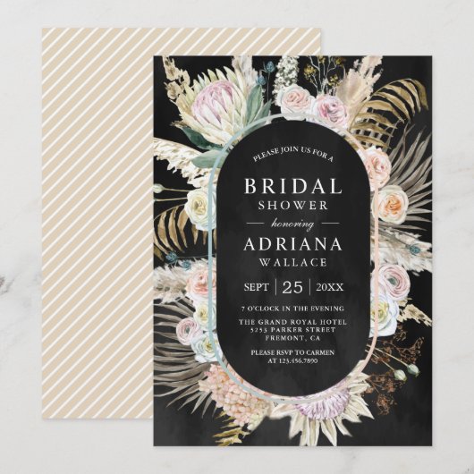 Gedroogd Palm Boho Pampas Floral Black Vrijgezelle Kaart (Voorkant / Achterkant)