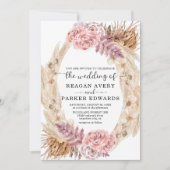 Gedroogd Pampas Grass Roos en Paarse Bloemenbruilo Kaart (Voorkant)