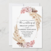 Gedroogd Pampas Grass Roos en Paarse bruiloft Kaart (Voorkant)