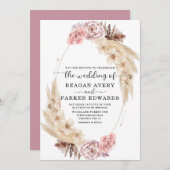 Gedroogd Pampas Grass Roos en Paarse bruiloft Kaart (Voorkant / Achterkant)