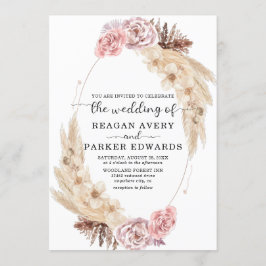 Gedroogd Pampas Grass Roos en Paarse bruiloft Kaart