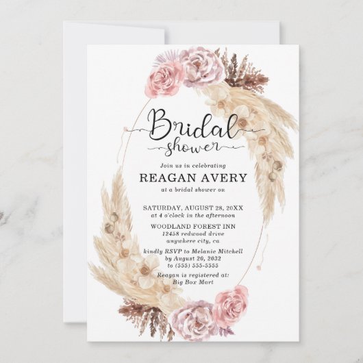 Gedroogd pampasgras bloemig Vrijgezellenfeest Kaart (Voorkant)