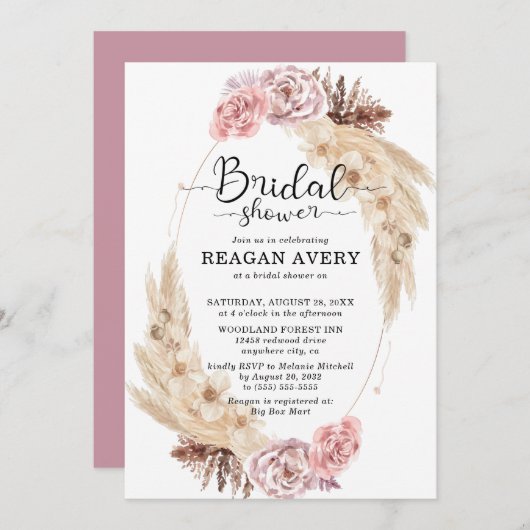 Gedroogd pampasgras bloemig Vrijgezellenfeest Kaart (Voorkant / Achterkant)