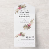 Gedroogd pampasgras, palmbladeren, rozen bruiloft all in one uitnodiging (Binnen)